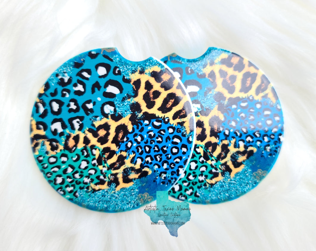 Blue Cheetah Car Coasters