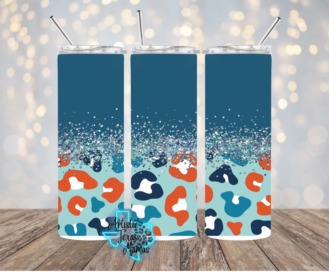 Blue/Orange Leopard Ombre Sublimation Tumbler