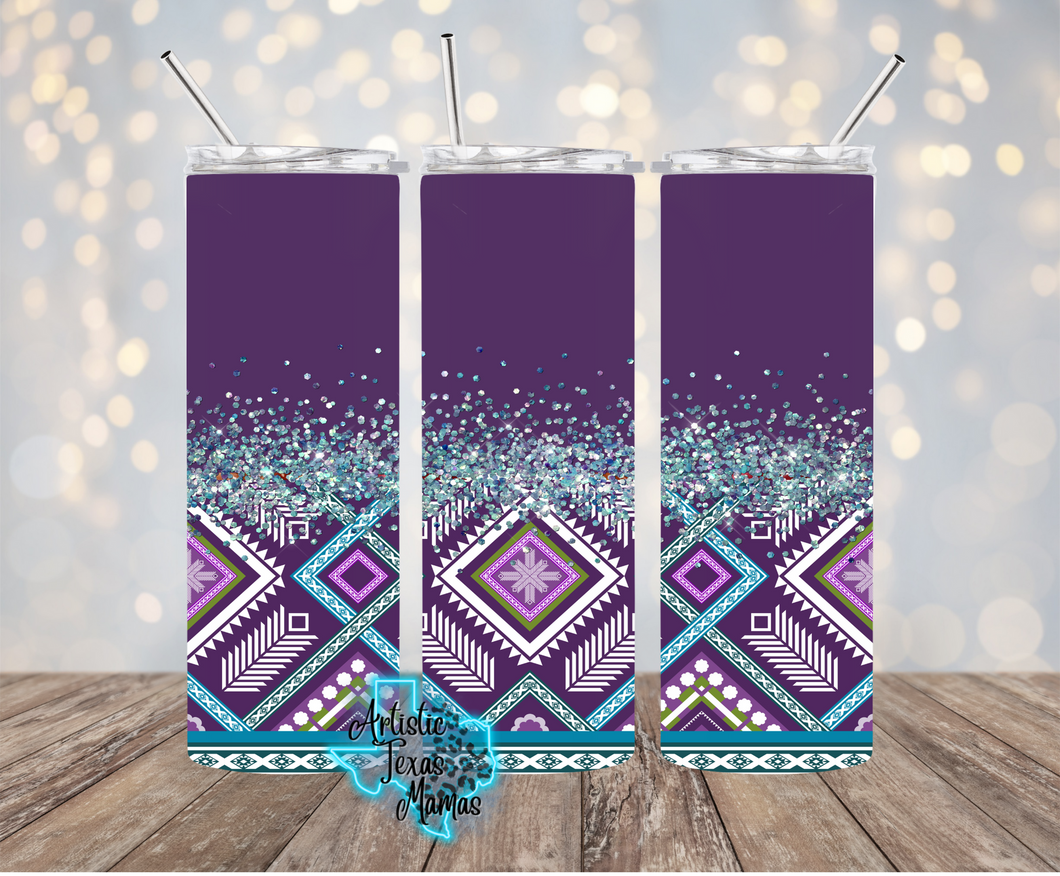 Dark Purple/Teal Aztec Sublimation Tumbler