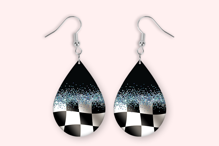 Black/Checkered Flag Earrings