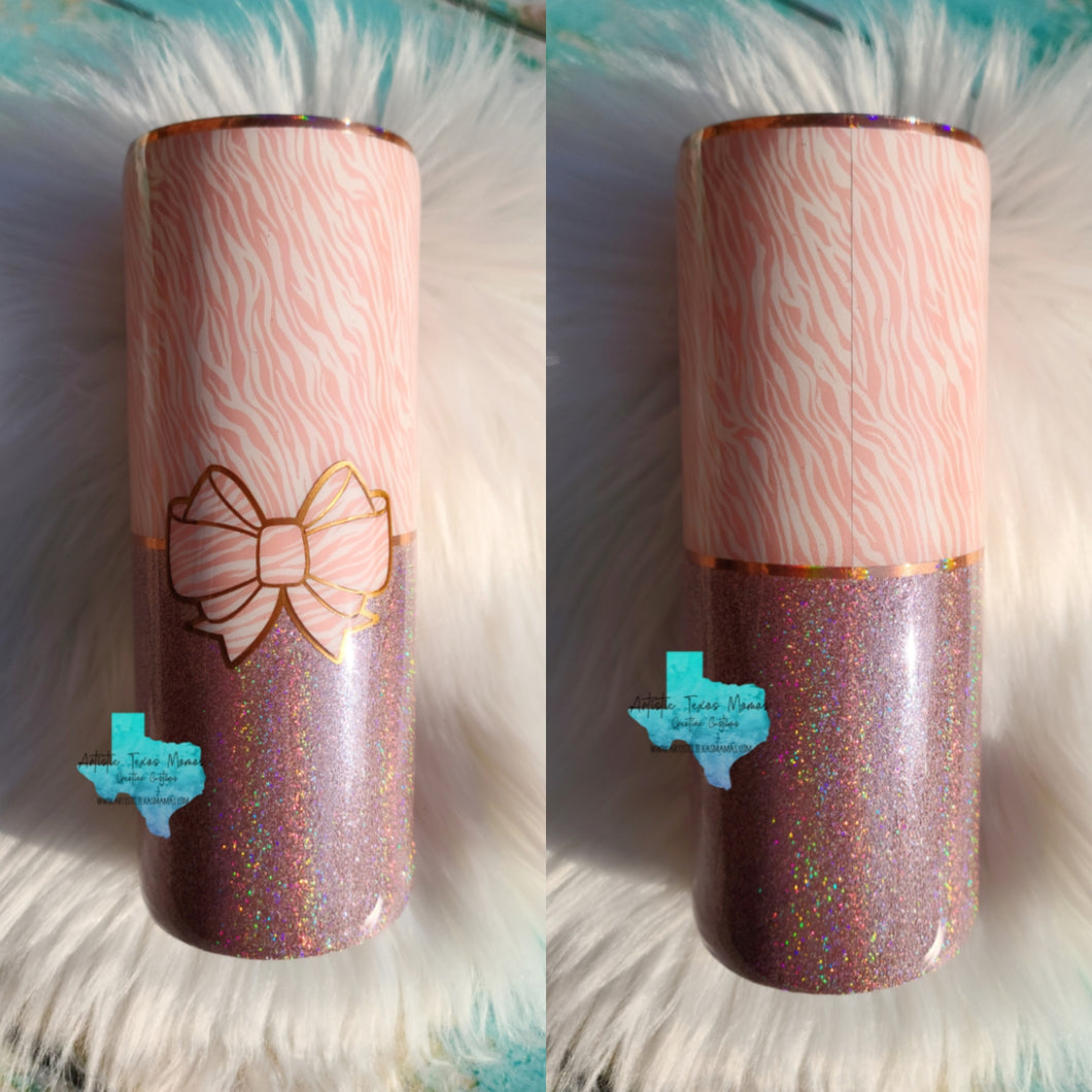 Pink Zebra Bow 24oz Tumbler