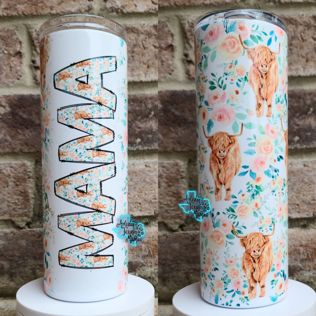 Pink Highland Cow Sublimation Tumbler