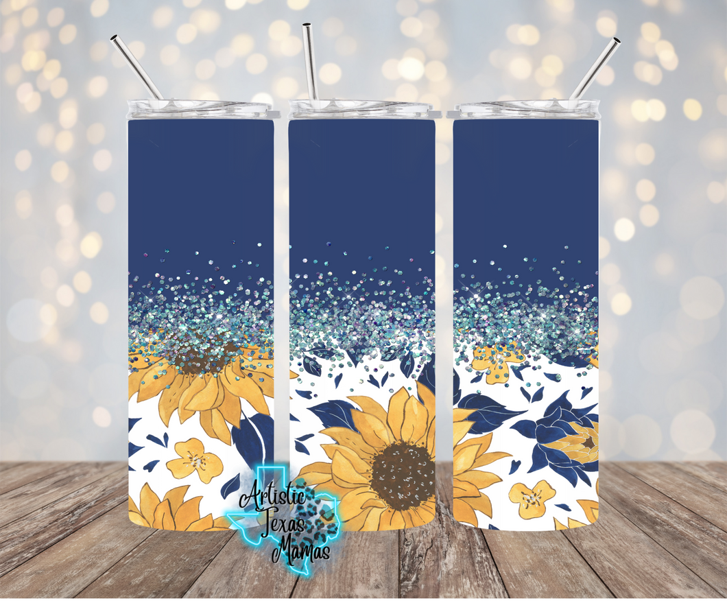 Navy Sunflower Sublimation Tumbler