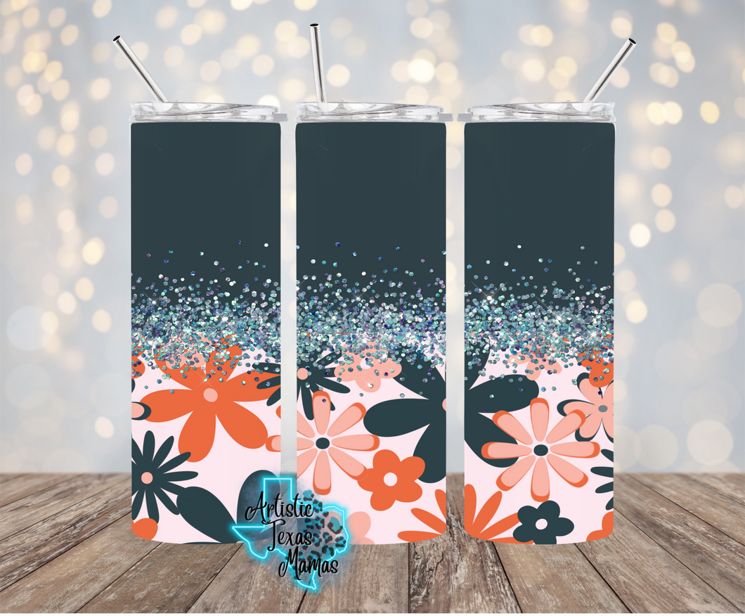 Peach/Navy Floral Sublimation Tumbler