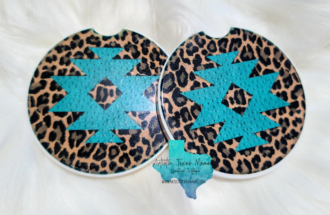 Leopard/Aztec Car Coasters