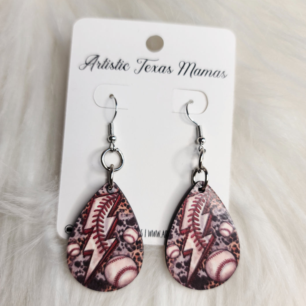 Lightning Bolt Baseball Earrings